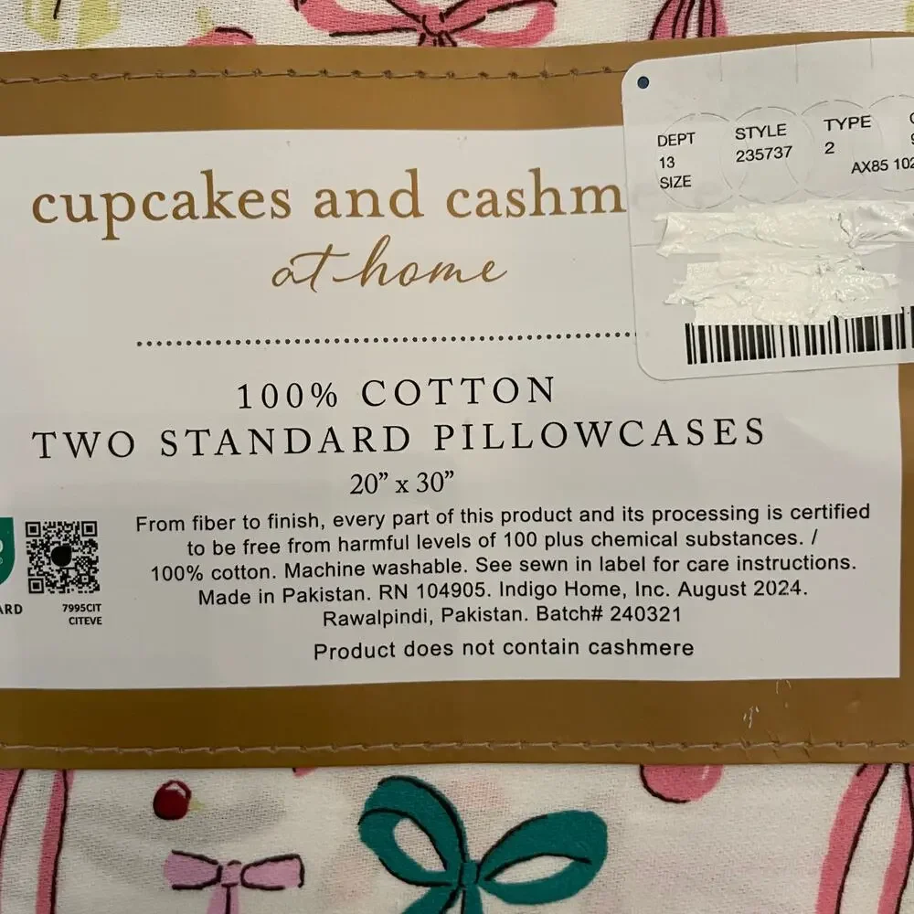 Cupcakes & Cashmere 100% Cotton BOWS Standard Pillowcase Set of 2 New